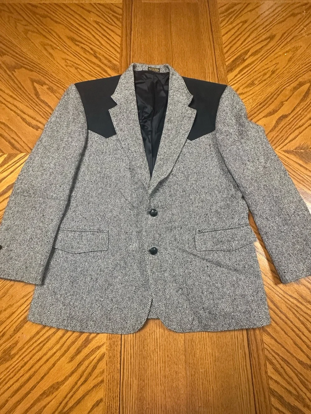 Men's Grey Tweed Blazer with Black Shoulder Panels